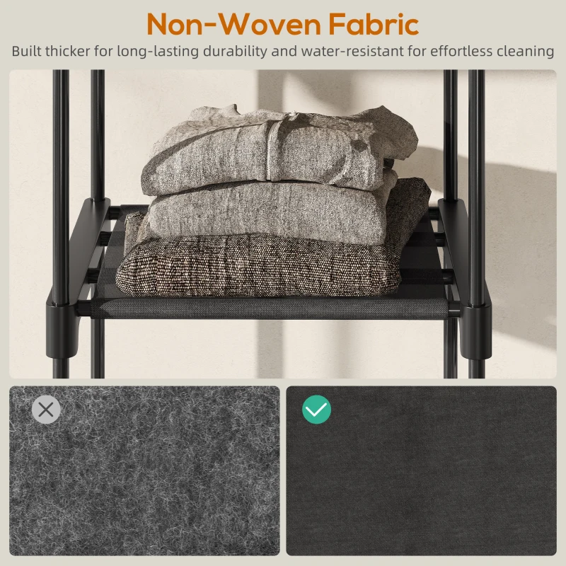 HOMCOM Dulap Garderobă din Material Textil cu 8 Rafturi și 3 Bare pentru Agățat, 182x43x185 cm, Negru