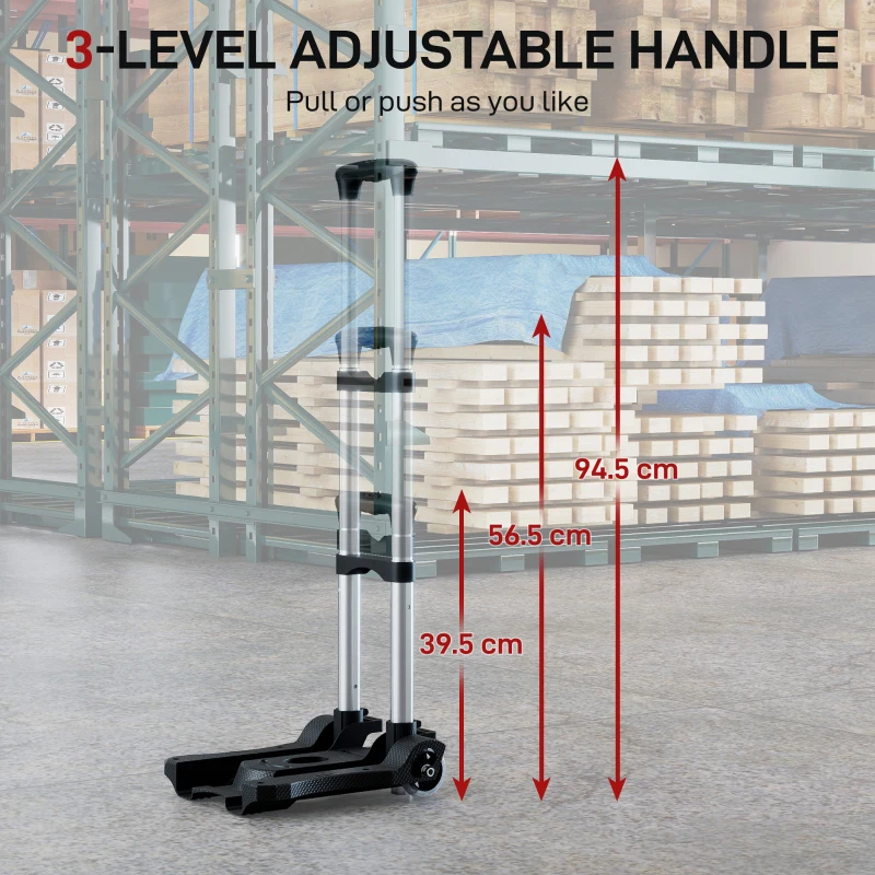 HOMCOM Cărucior portbagaj pliabil de 40 kg cu 2 curele, mâner telescopic, din aluminiu și plastic, negru