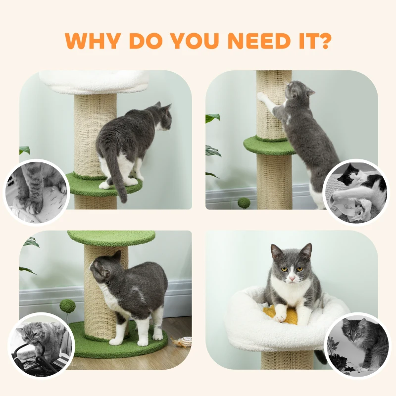 PawHut Ansamblu pentru Pisici, din Sisal și Pat în Formă de Floare Verde, 92cm