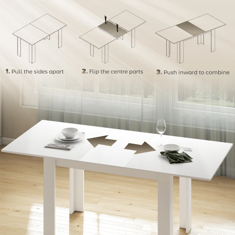 HOMCOM Masă extensibilă 140-180x80cm, albă, pentru 6-8 persoane, pentru spații mici