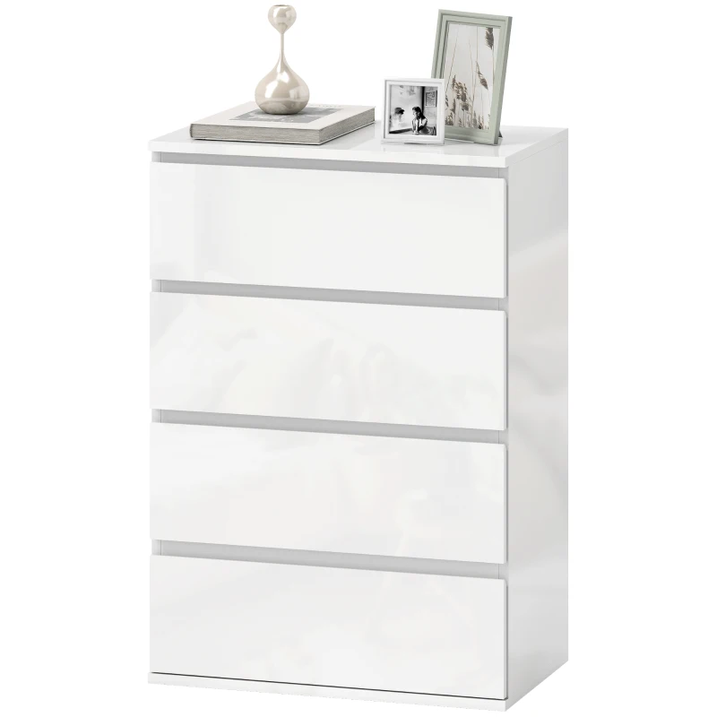 HOMCOM High Gloss Chest of Drawers, 4-Drawer Storage Cabinets, Modern Dresser for Bedroom, White