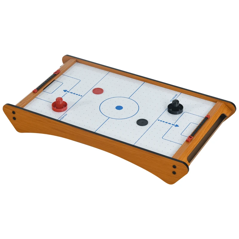 HOMCOM 2.5FT Tabletop Air Hockey Game Table Wooden Portable Party Table, 2 Pucks Pushers Fan for Youth and Adult, Brown