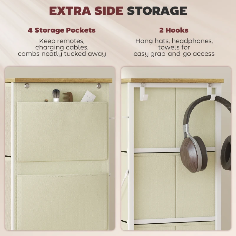 HOMCOM Comodă, Dulap Dublu cu 8 Sertare din Material Textil - Bej