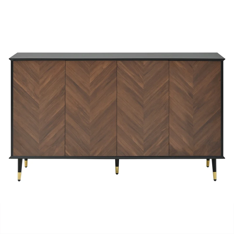 Buffet moderne à motif en chevrons, buffet avec 4 portes, 140x40x80 cm, Noir+Marron