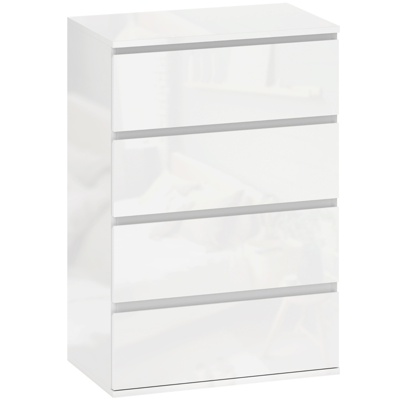 HOMCOM High Gloss Chest of Drawers, 4-Drawer Storage Cabinets, Modern Dresser for Bedroom, White