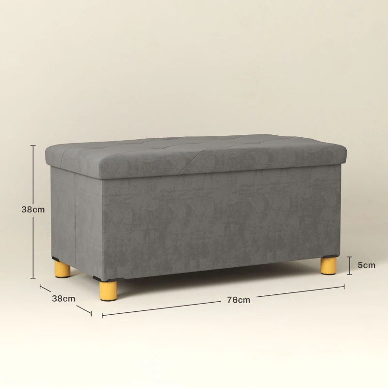 HOMCOM Banco Almacenaje Capacidad de 67 L 76x38x38 cm Tapizado en Terciopelo Carga 120 kg para Sala de Estar Dormitorio Gris