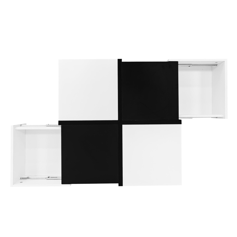 Tavolino da salotto con 2 cassetti, tavolino quadrato da soggiorno con vano contenitore, 70x70x35,5 cm, Nero+Bianco