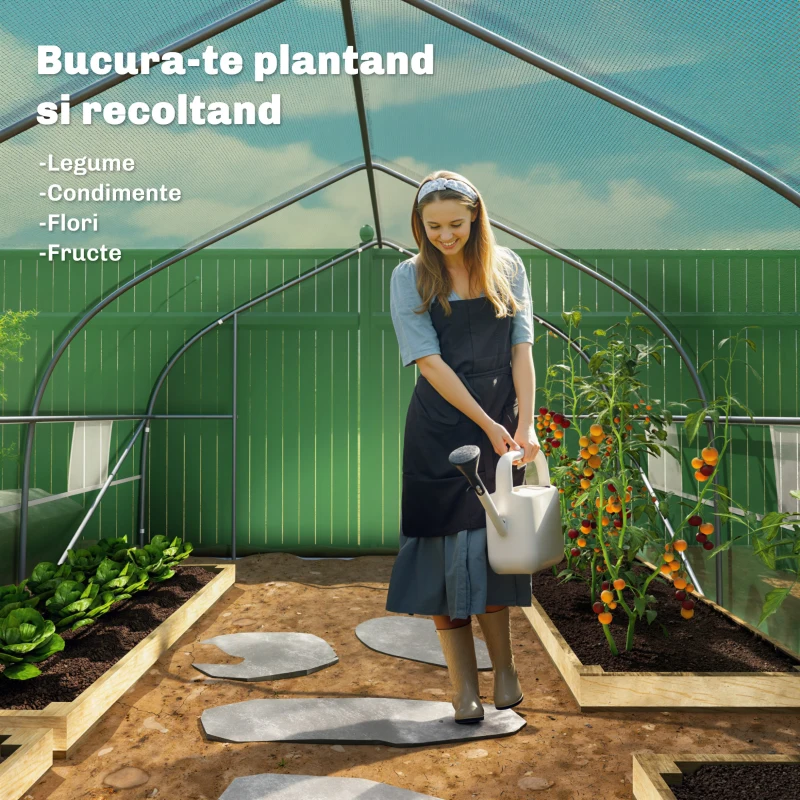 Outsunny Sera Tunel Gradina – PE, Usa cu Fermuar & Ferestre Ventilatie(m-7)