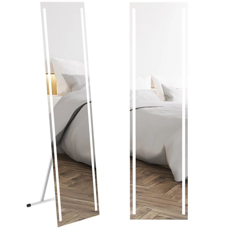 HOMCOM Full Length Dressing Mirror, LED Lighted Wall Mirror for Bedroom, Adjustable Brightness and 3 Colours, White