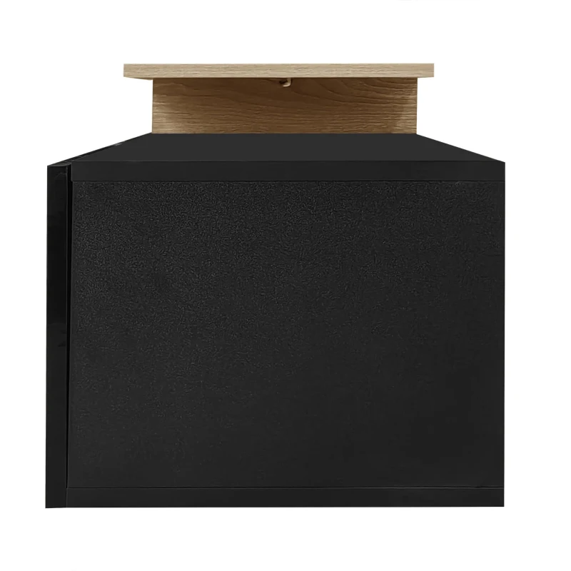 Mobile TV con illuminazione LED, spazio di archiviazione e ripiani in vetro, 170x33x33,5 cm, Colore naturale+Nero