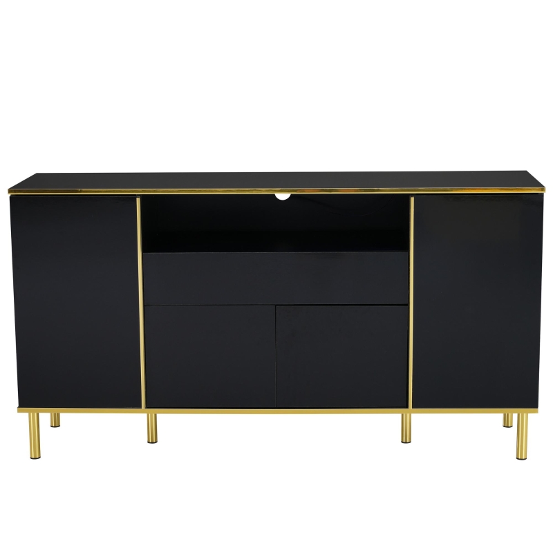 Credenza con illuminazione a LED, 4 ante, 1 cassetto, 150x40x80 cm, Nero