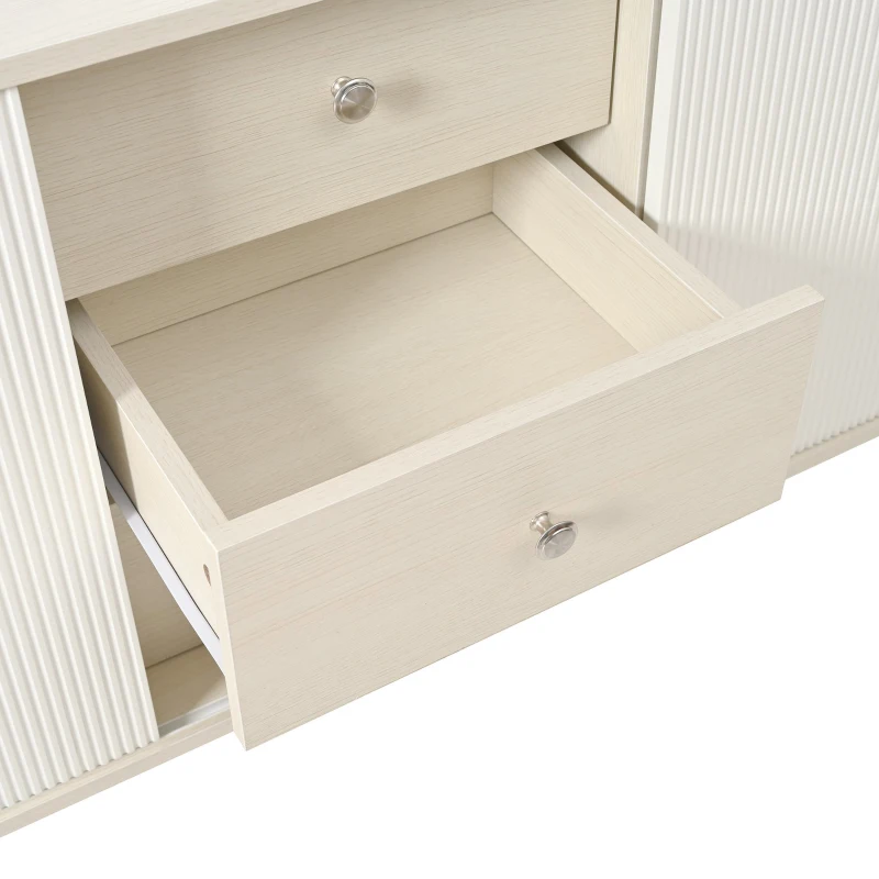 Credenza con 3 cassetti, ante scorrevoli a righe, 117,5x39,5x79 cm, Bianco