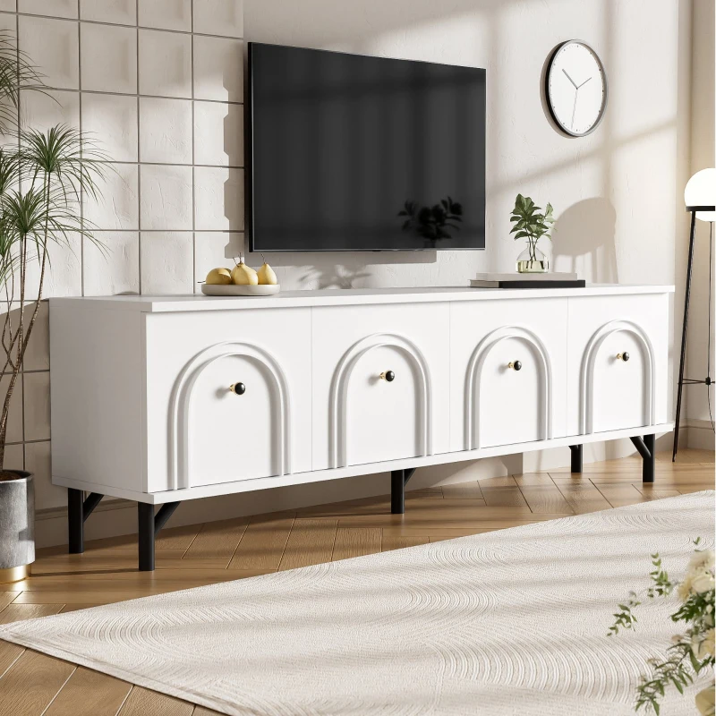 Mobile TV 4 ante, design elegante con frontale ad arco 3D, 160x38x55,5 cm, Bianco