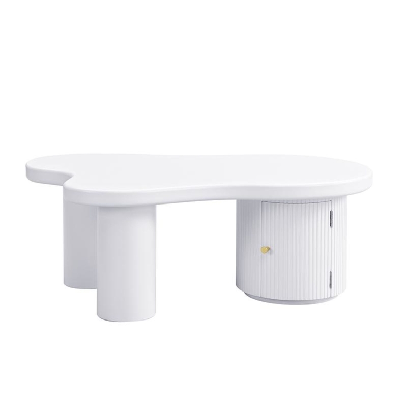 Tavolino da salotto asimmetrico con vano portaoggetti, per soggiorno e uffici, 100x60x37 cm, Bianco