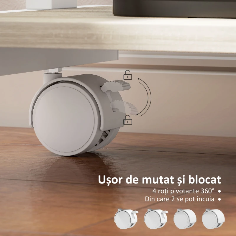 HOMCOM Birou PC cu Sertar Glisant și 2 Rafturi Deschise Alb și Stejar