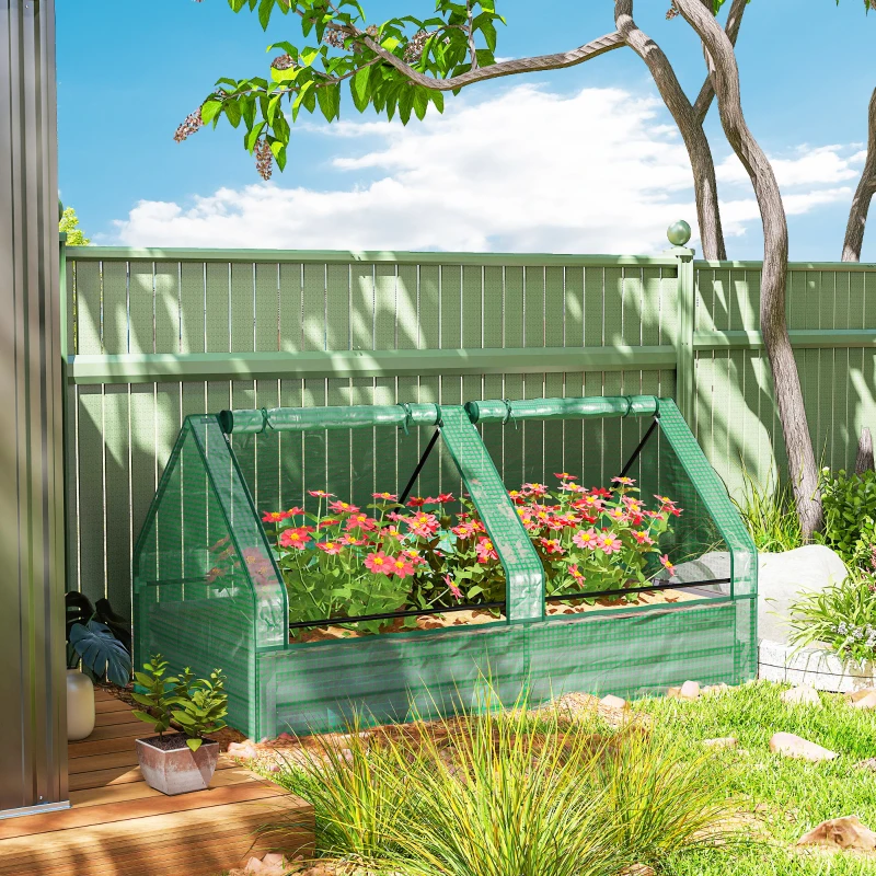 Outsunny Fioriera Esterna Grande con Mini Serra con Base Aperta per Patio Terrazza Balcone 185x95x92 cm Grigio e Verde