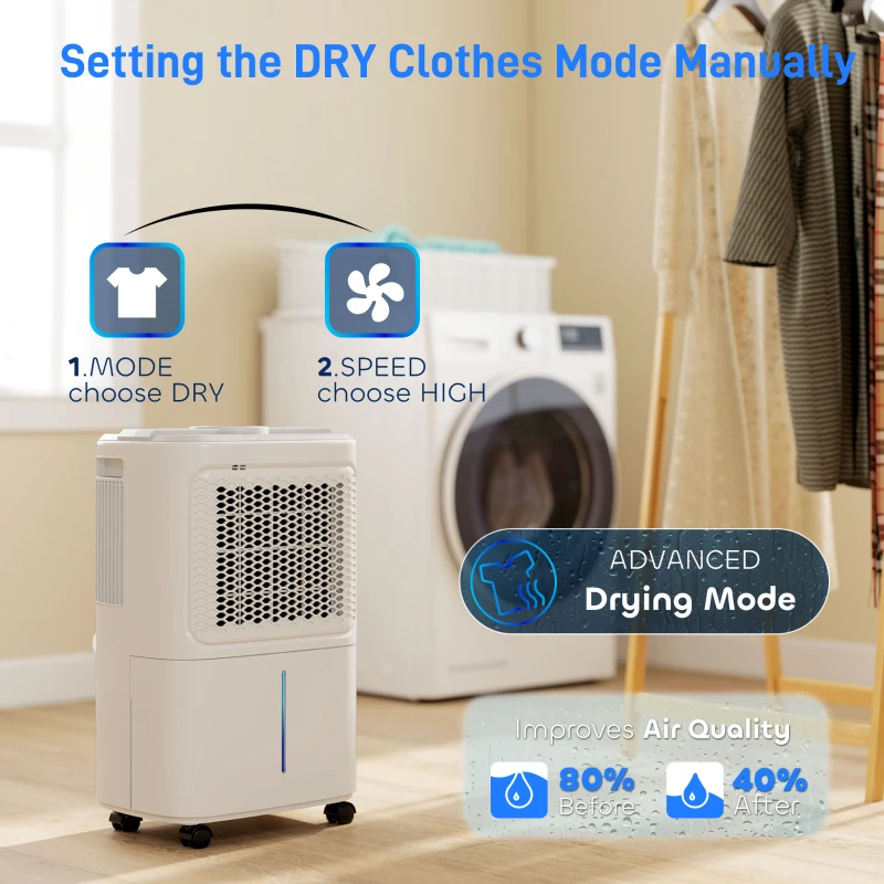 HOMCOM 12L Dehumidifier, with Touch Panel LED Screen - White