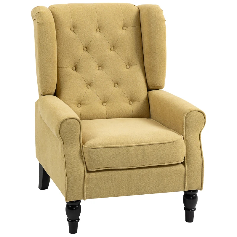 HOMCOM Wingback Accent Chair, Retro Upholstered Button Tufted Occasional Chair for Living Room and Bedroom, Yellow