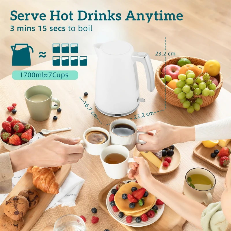 HOMCOM Set Fierbător Electric 2200W 1.7L și Prăjitor Dublu 7 Nivele Alb