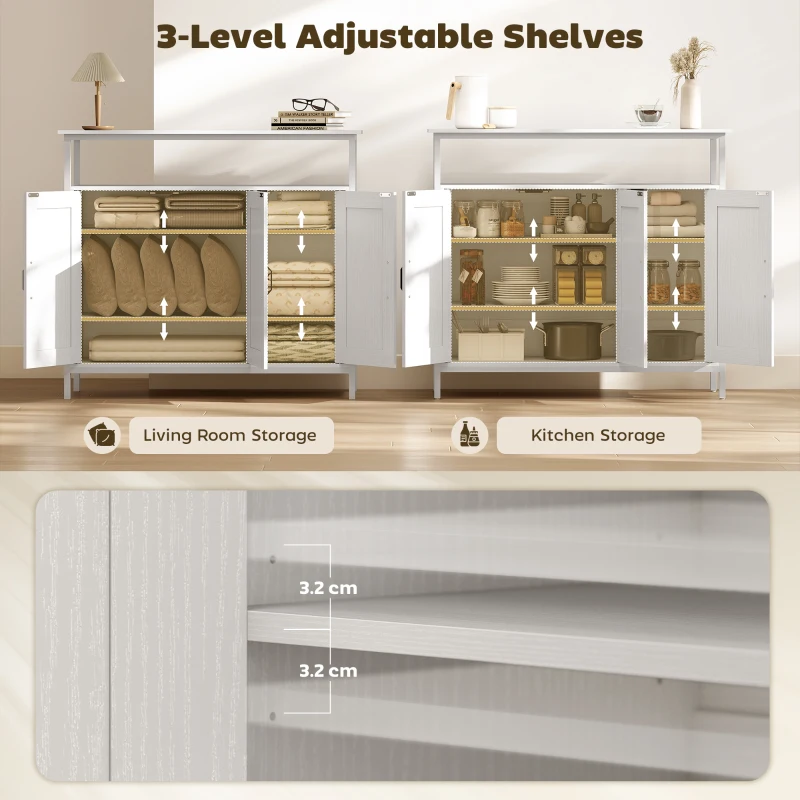 HOMCOM Bufet de Bucătărie cu Raft Deschis și 2 Dulapuri 100x35x88 cm Alb