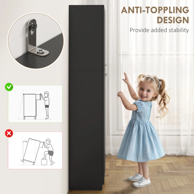 HOMCOM Mobilier de depozitare cu 2 dulapuri și rafturi reglabile din lemn negru