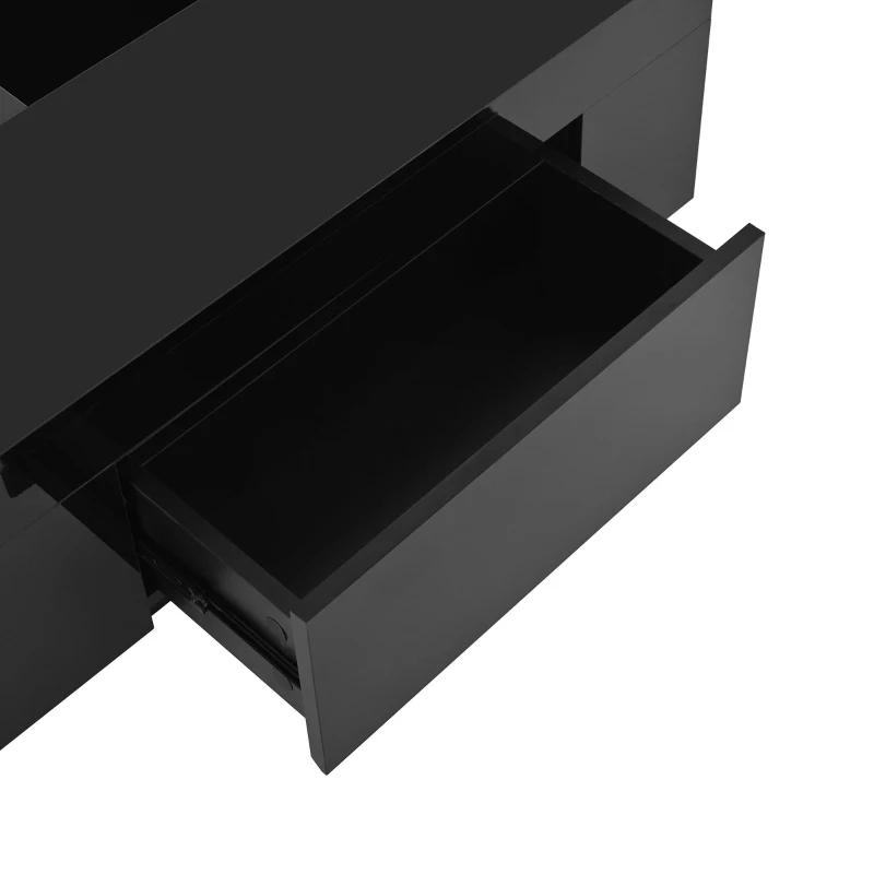 Tavolino da salotto con illuminazione LED, piano estraibile e vano portaoggetti, 80x50x35,5 cm, Bianco+Nero