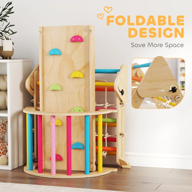 AIYAPLAY 8-in-1 Toddler Climbing Frame, Indoor Play Triangle Set with Slide, Arch and Triangle Ladder, Multicolour