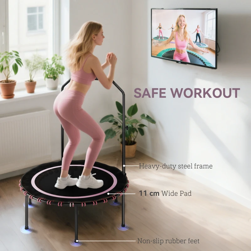 SPORTNOW 40" Foldable Fitness Trampoline Rebounder with Handle, Pink