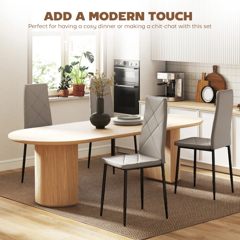 HOMCOM Set de 4 Scaune de Dining cu Spătar Înalt din Imitație de Piele și Oțel, 41x50x97cm, Gri