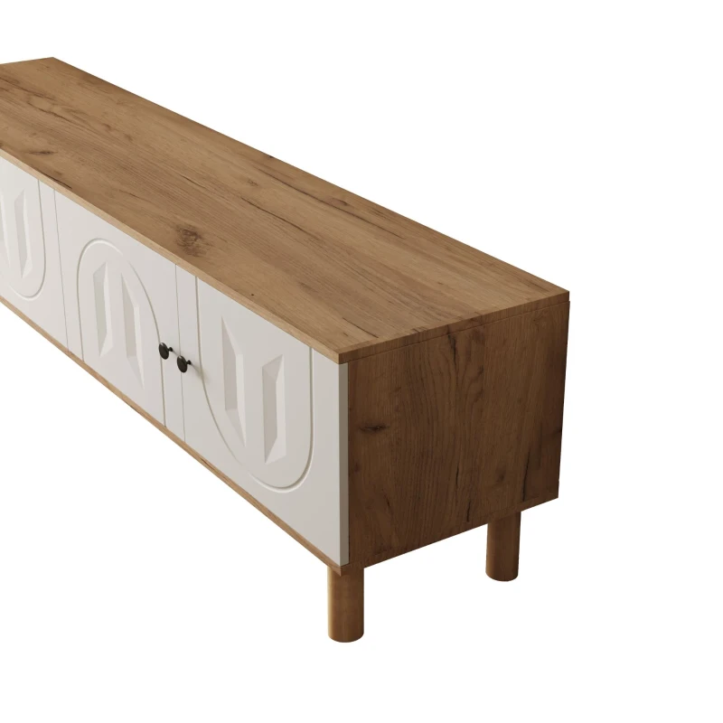 Parete attrezzata 3 pezzi, composta da mobile alto, mobile basso e pannello a parete, Colore naturale