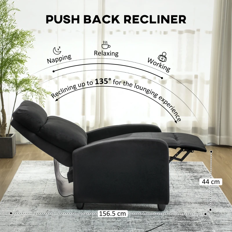 HOMCOM Fotoliu de Relaxare Reclinabil Manual cu Suport pentru Picioare din Țesătură Neagră