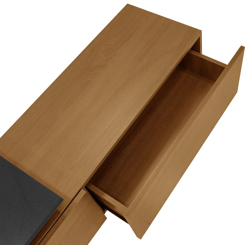 Mobile TV con illuminazione LED, spazio di archiviazione e ripiani in vetro, 170x33x33,5 cm, Nero+Colore naturale