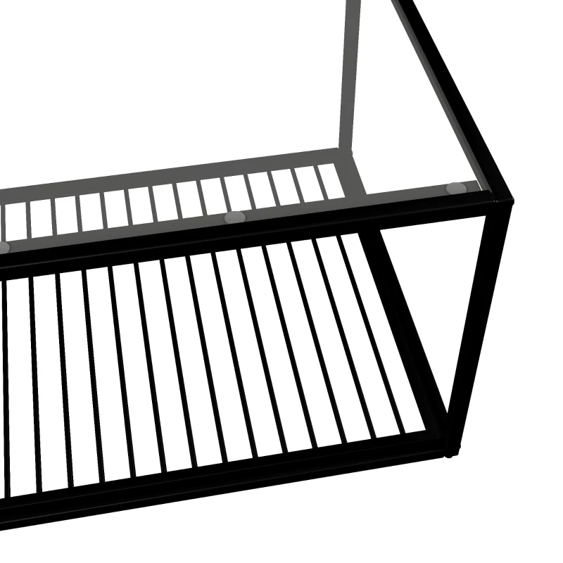 Tavolino da salotto con vetro temperato, con ampio spazio contenitivo, 110x48x35 cm, Nero