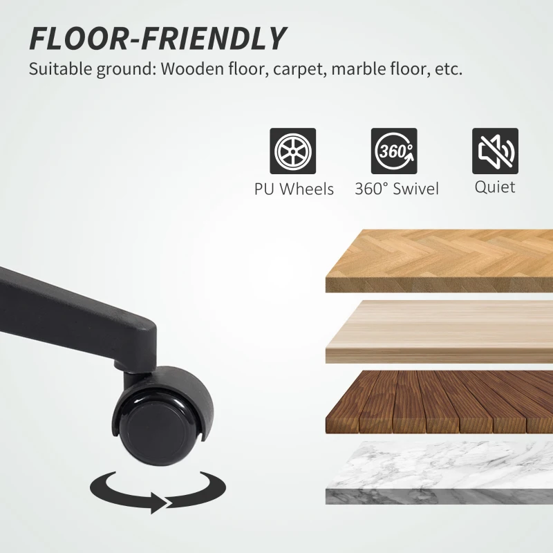 HOMCOM Scaun de birou ergonomic și ajustabil cu spătar curbat, din piele PU și oțel, 58x53x97-107 cm, Negru