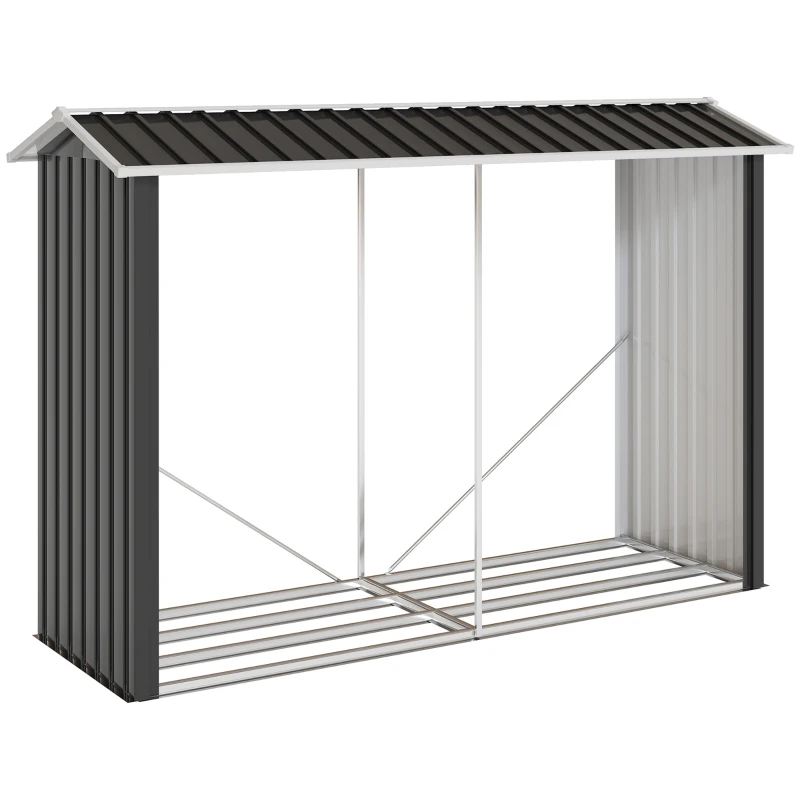 Outsunny Suport de Lemne cu Structură din Oțel Galvanizat 240x86x160cm Negru