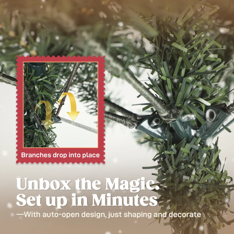 HOMCOM Brad de Crăciun Înnzăpezit Înalt de 150 cm cu 398 Ramuri, Brad Artificial de Interior cu Conuri și Boabe Roșii Decorative, Bază Metalică, Verde