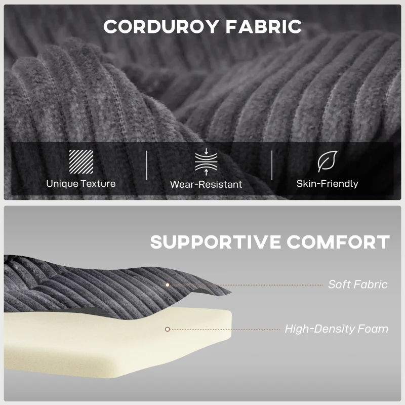 HOMCOM 2 Seater Click Clack Sofa Bed with Pull Out Design, Corduroy Upholstery - Charcoal Grey