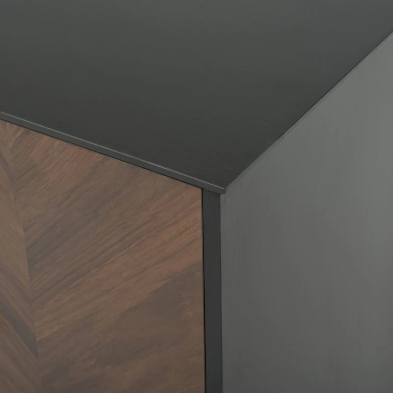 Buffet moderne à motif en chevrons, buffet avec 4 portes, 140x40x80 cm, Noir+Marron