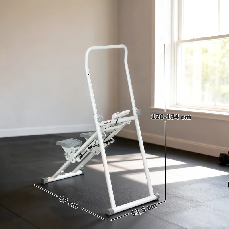 SPORTNOW klappbarer Vertical Climber Stepper mit verstellbarem Handgriff, rutschfesten Pedalen und LCD-Monitor, Weiß