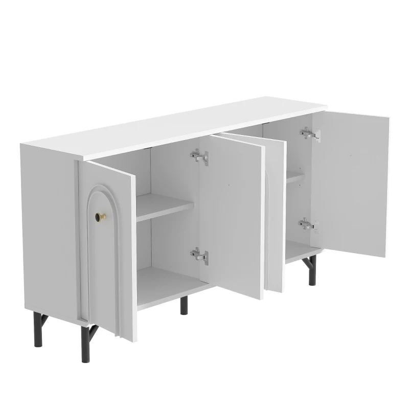 Credenza a 4 ante con frontale ad arco 3D, per soggiorno, sala da pranzo e ingresso, 140x34x78 cm, Bianco