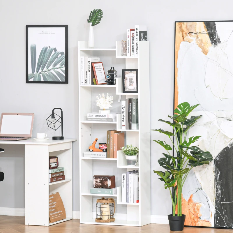 HOMCOM Bibliothèque, étagère de rangement à 6 niveaux, design irrégulier, pour salon, chambre, bureau, 60x21x162,5cm, blanc