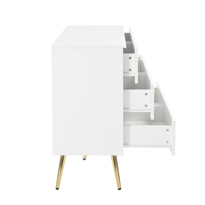 Cassettiera a 6 cassetti, con motivo geometrico e maniglie a forma di diamante, per camera da letto e soggiorno, 120x40x80 cm, Bianco