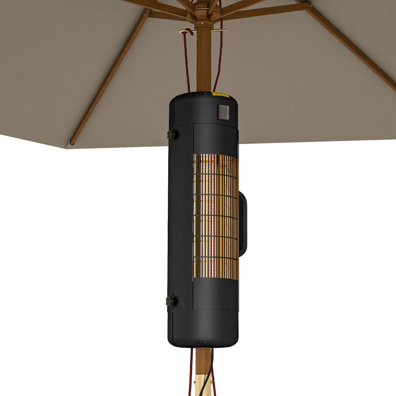 Outsunny Electric Umbrella Parasol Mounted Patio Heater for 25-70 mm Poles, 2000 W Outdoor Garden Heater with 2 Heat Setting, 6 ㎡ Coverage, Tip-Over Protection, Black