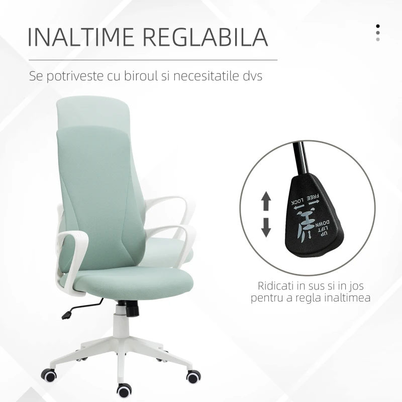 Vinsetto Scaun de birou ergonomic, cu înălțime ajustabilă și balans, 62x56x110-119,5 cm, verde