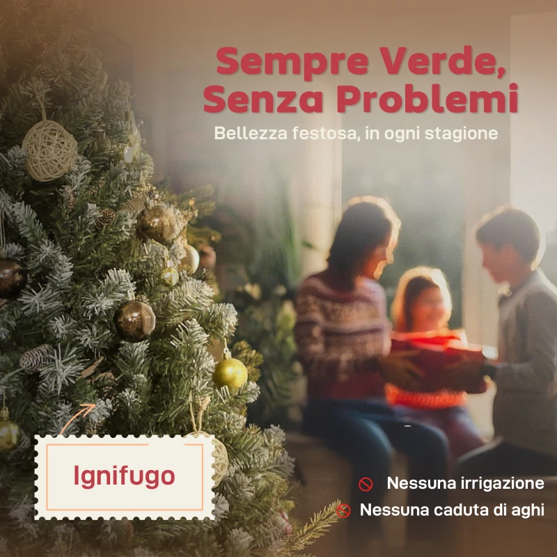 HOMCOM Albero di Natale Innevato Alto 180 cm con 910 Rami e Pigne, Base in Metallo Pieghevole, Verde