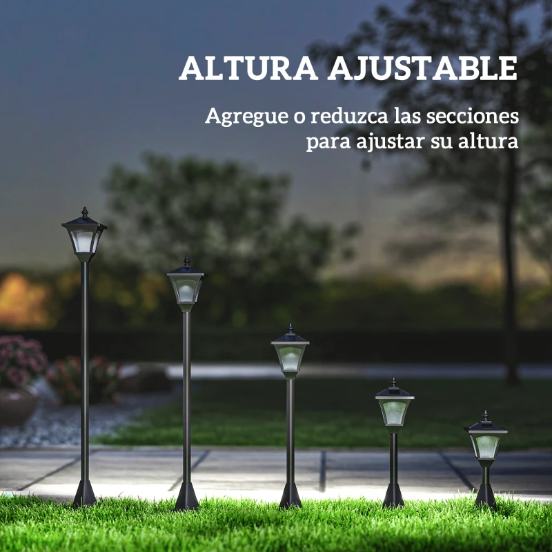 Outsunny Farola Solar Exterior Luz Solar Exterior Jardín Lámpara de Pie con Apagado Automático IP44 para Exteriores Patio Terraza 15x15x120 cm Negro