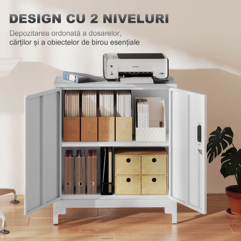 HOMCOM Mobilier de birou cu 3 rafturi, 2 uși și chei, 80x35x91 cm, Alb