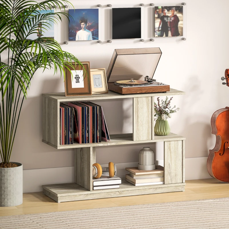 HOMCOM Măsuță de cafea modernă în formă de S cu 4 rafturi 90x30x61 cm Lemn