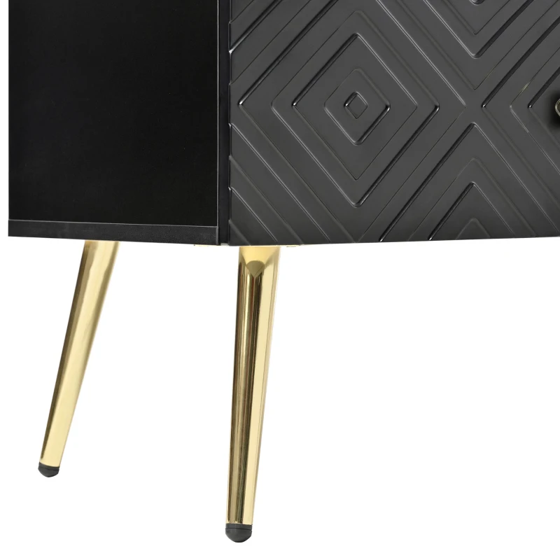 Cassettiera a 6 cassetti, con motivo geometrico e maniglie a forma di diamante, per camera da letto e soggiorno, 120x40x80 cm, Nero