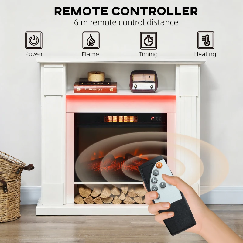 HOMCOM 6142 BTU Fireplace and LED Mantel, 17-27°C - White
